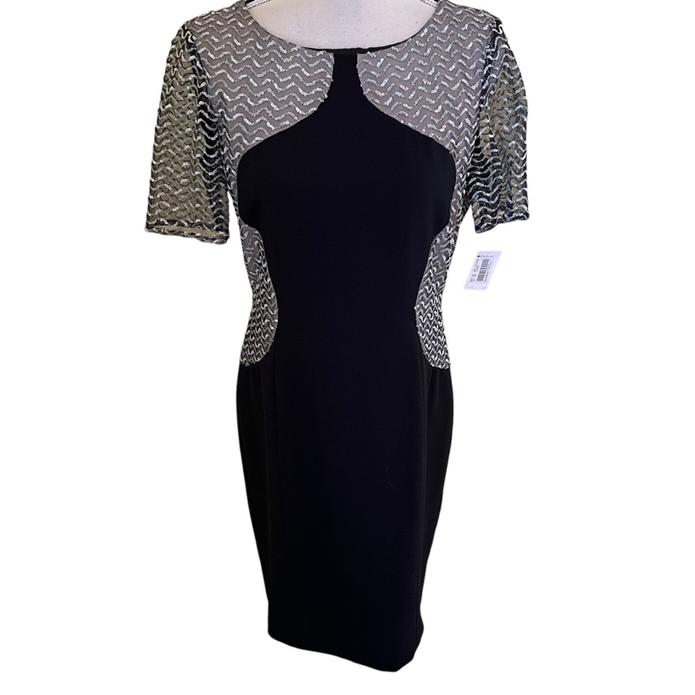 Antonio Melani Black Sheath Dress with Grey Illusion Sequin Insets 8